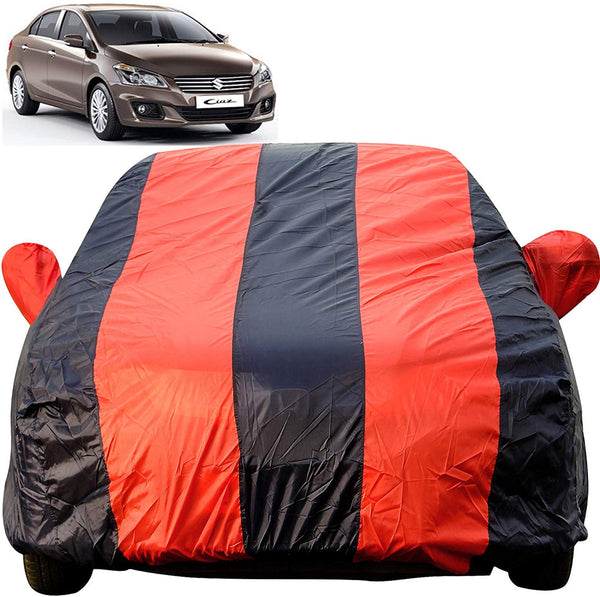 Autofact Ciaz Car Cover - EasyShield - Car Body Cover for Maruti Ciaz - With Mirror Pockets, Triple Stitched, Bottom Fully Elastic, Adjustable Belt and Buckle (Red Blue Stripes)
