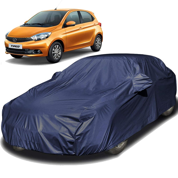 Autofact Tiago Car Cover - EasyShield - Car Body Cover for Tata Tiago - With Mirror Pockets, Triple Stitched, Bottom Fully Elastic, Adjustable Belt and Buckle (Navy 190T)