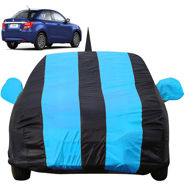 Autofact Swift Dzire New Model Car Cover - EasyShield - Car Body Cover for Maruti Swift Dzire New Model - With Mirror Pockets, Triple Stitched, Bottom Fully Elastic, Adjustable Belt and Buckle (Teak Blue Stripes)