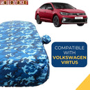 Autofact Virtus Car Cover - TearTough - Dog Proof / Waterproof Car Body Cover for Volkswagen Virtus - With Mirror Pockets, Triple Stitched, Bottom Fully Elastic, Adjustable Belt and Buckle (Airforce Blue 4x4)