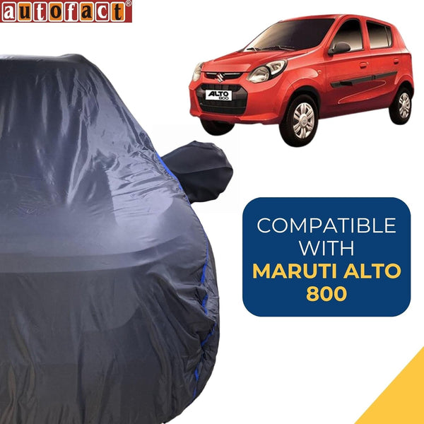 Autofact Alto 800 Car Cover - CoreProtect - Water Resistant Car Body Cover for Maruti Alto 800 - With Mirror Pockets, Triple Stitched, Bottom Fully Elastic, Adjustable Belt and Buckle (Grey 210D)