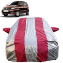 Autofact Zen Estilo Car Cover - FlexGuard - Waterproof Car Body Cover for Maruti Zen Estilo - With Mirror Pockets, Triple Stitched, Bottom Fully Elastic, Adjustable Belt and Buckle (Silver / Pink Stripes)
