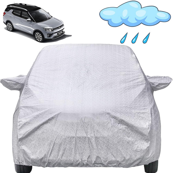 Autofact XUV 400 Car Cover - FlexGuard - Waterproof Car Body Cover for Mahindra XUV 400 - With Mirror Pockets, Triple Stitched, Bottom Fully Elastic, Adjustable Belt and Buckle (Silver)