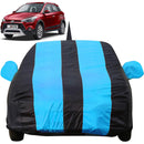 Autofact i20 Active Car Cover - EasyShield - Car Body Cover for Hyundai i20 Active - With Mirror Pockets, Triple Stitched, Bottom Fully Elastic, Adjustable Belt and Buckle (Teak Blue Stripes)