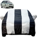 Autofact Laura Car Cover - EasyShield - Car Body Cover for Skoda Laura - With Mirror Pockets, Triple Stitched, Bottom Fully Elastic, Adjustable Belt and Buckle (White Blue Stripes)