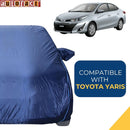 Autofact Yaris Car Cover - CoreProtect - Water Resistant Car Body Cover for Toyota Yaris - With Mirror Pockets, Triple Stitched, Bottom Fully Elastic, Adjustable Belt and Buckle (Navy 210D)