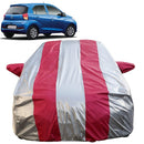 Autofact New Santro Car Cover - FlexGuard - Waterproof Car Body Cover for Hyundai New Santro - With Mirror Pockets, Triple Stitched, Bottom Fully Elastic, Adjustable Belt and Buckle (Silver / Pink Stripes)
