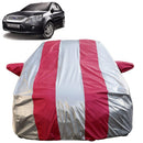 Autofact Fiesta  Car Cover - FlexGuard - Waterproof Car Body Cover for Ford Fiesta  - With Mirror Pockets, Triple Stitched, Bottom Fully Elastic, Adjustable Belt and Buckle (Silver / Pink Stripes)