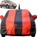 Autofact Old i20 Car Cover - EasyShield - Car Body Cover for Hyundai Old i20 - With Mirror Pockets, Triple Stitched, Bottom Fully Elastic, Adjustable Belt and Buckle (Red Blue Stripes)