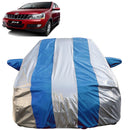 Autofact Xylo Car Cover - FlexGuard - Waterproof Car Body Cover for Mahindra Xylo - With Mirror Pockets, Triple Stitched, Bottom Fully Elastic, Adjustable Belt and Buckle (Silver / Blue Stripes)