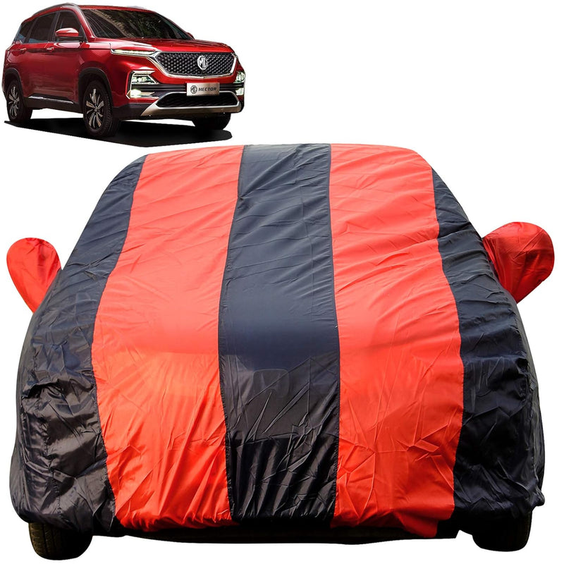 Autofact Hector Car Cover - EasyShield - Car Body Cover for MG Hector - With Mirror Pockets, Triple Stitched, Bottom Fully Elastic, Adjustable Belt and Buckle (Red Blue Stripes)