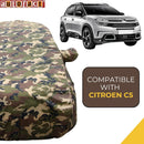 Autofact C5 Car Cover - TearTough - Dog Proof / Waterproof Car Body Cover for Citroen C5 - With Mirror Pockets, Triple Stitched, Bottom Fully Elastic, Adjustable Belt and Buckle (Jungle Print 4x4)