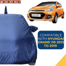 Autofact Grand I10 Car Cover - CoreProtect - Water Resistant Car Body Cover for Hyundai Grand I10 - With Mirror & Antenna Pockets, Triple Stitched, Bottom Fully Elastic, Adjustable Belt and Buckle (Navy 210D)