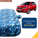 Autofact Bolt Car Cover - TearTough - Dog Proof / Waterproof Car Body Cover for Tata Bolt - With Mirror Pockets, Triple Stitched, Bottom Fully Elastic, Adjustable Belt and Buckle (Airforce Blue 4x4)