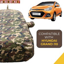 Autofact Grand I10 Car Cover - TearTough - Dog Proof / Waterproof Car Body Cover for Hyundai Grand I10 - With Mirror & Antenna Pockets, Triple Stitched, Bottom Fully Elastic, Adjustable Belt and Buckle (Jungle Print 4x4)