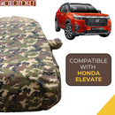 Autofact Elevate Car Cover - TearTough - Dog Proof / Waterproof Car Body Cover for Honda Elevate - With Mirror Pockets, Triple Stitched, Bottom Fully Elastic, Adjustable Belt and Buckle (Jungle Print 4x4)