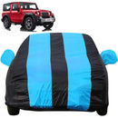 Autofact Thar Car Cover - EasyShield - Car Body Cover for Mahindra Thar - With Mirror Pockets, Triple Stitched, Bottom Fully Elastic, Adjustable Belt and Buckle (Teak Blue Stripes)