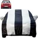 Autofact Grand I10 Nios Car Cover - EasyShield - Car Body Cover for Hyundai Grand I10 Nios - With Mirror Pockets, Triple Stitched, Bottom Fully Elastic, Adjustable Belt and Buckle (White Blue Stripes)