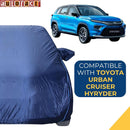 Autofact Urban Cruiser Hyryder Car Cover - CoreProtect - Water Resistant Car Body Cover for Toyota Urban Cruiser Hyryder - With Mirror Pockets, Triple Stitched, Bottom Fully Elastic, Adjustable Belt and Buckle (Navy 210D)