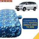 Autofact Innova Old Model Car Cover - TearTough - Dog Proof / Waterproof Car Body Cover for Toyota Innova Old Model - With Mirror Pockets, Triple Stitched, Bottom Fully Elastic, Adjustable Belt and Buckle (Airforce Blue 4x4)