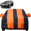 Autofact Fiesta  Car Cover - EasyShield - Car Body Cover for Ford Fiesta  - With Mirror Pockets, Triple Stitched, Bottom Fully Elastic, Adjustable Belt and Buckle (Orange Blue Stripes)