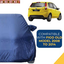 Autofact Figo Old Model Car Cover - CoreProtect - Water Resistant Car Body Cover for Ford Figo Old Model - With Mirror Pockets, Triple Stitched, Bottom Fully Elastic, Adjustable Belt and Buckle (Navy 210D)