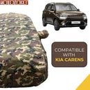 Autofact Carens Car Cover - TearTough - Dog Proof / Waterproof Car Body Cover for Kia Carens - With Mirror Pockets, Triple Stitched, Bottom Fully Elastic, Adjustable Belt and Buckle (Jungle Print 4x4)