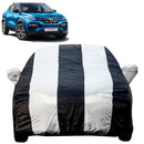 Autofact Kiger Car Cover - EasyShield - Car Body Cover for Renualt Kiger - With Mirror Pockets, Triple Stitched, Bottom Fully Elastic, Adjustable Belt and Buckle (White Blue Stripes)