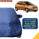 Autofact Figo Car Cover - CoreProtect - Water Resistant Car Body Cover for Ford Figo - With Mirror Pockets, Triple Stitched, Bottom Fully Elastic, Adjustable Belt and Buckle (Navy 210D)