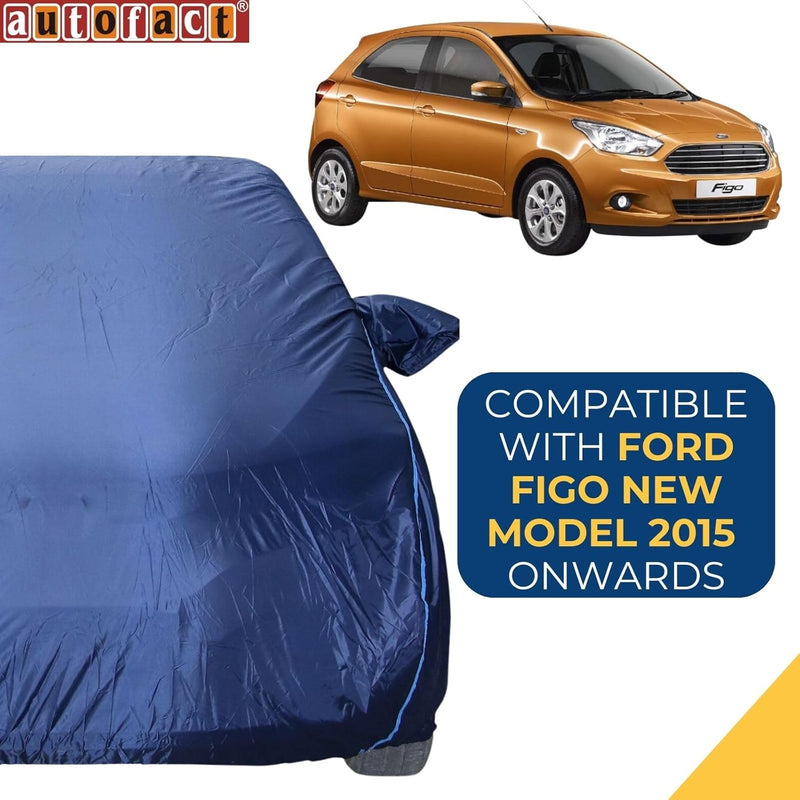 Autofact Figo Car Cover - CoreProtect - Water Resistant Car Body Cover for Ford Figo - With Mirror Pockets, Triple Stitched, Bottom Fully Elastic, Adjustable Belt and Buckle (Navy 210D)