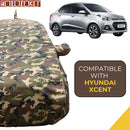 Autofact Xcent Car Cover - TearTough - Dog Proof / Waterproof Car Body Cover for Hyundai Xcent - With Mirror & Antenna Pockets, Triple Stitched, Bottom Fully Elastic, Adjustable Belt and Buckle (Jungle Print 4x4)
