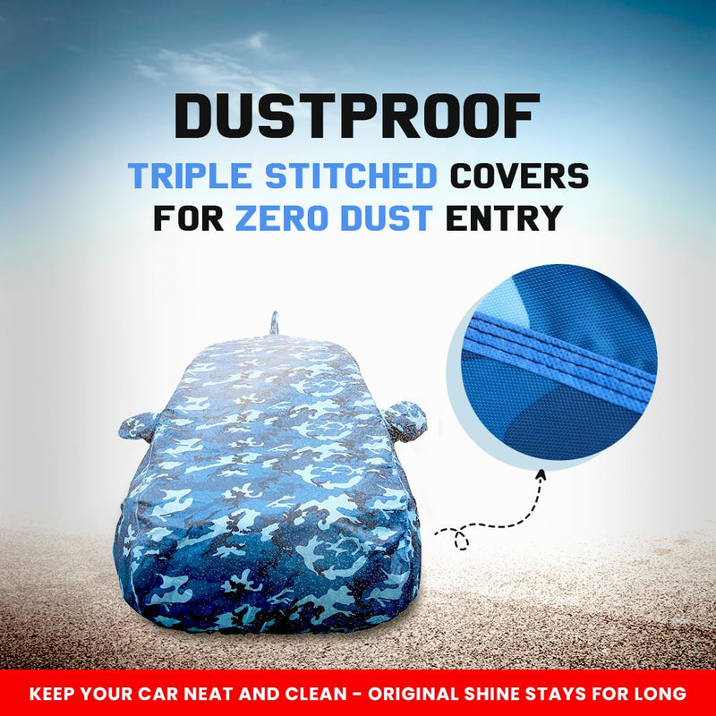 Autofact Swift Car Cover - TearTough - Dog Proof / Waterproof Car Body Cover for Maruti Swift - With Mirror & Antenna Pockets, Triple Stitched, Bottom Fully Elastic, Adjustable Belt and Buckle (Airforce Blue 4x4)