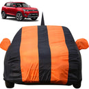 Autofact XUV 300 Car Cover - EasyShield - Car Body Cover for Mahindra XUV 300 - With Mirror Pockets, Triple Stitched, Bottom Fully Elastic, Adjustable Belt and Buckle (Orange Blue Stripes)