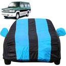 Autofact Qualis Car Cover - EasyShield - Car Body Cover for Toyota Qualis - With Mirror Pockets, Triple Stitched, Bottom Fully Elastic, Adjustable Belt and Buckle (Teak Blue Stripes)