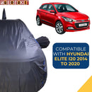 Autofact Elite I20 Car Cover - CoreProtect - Water Resistant Car Body Cover for Hyundai Elite I20 - With Mirror & Antenna Pockets, Triple Stitched, Bottom Fully Elastic, Adjustable Belt and Buckle (Grey 210D)