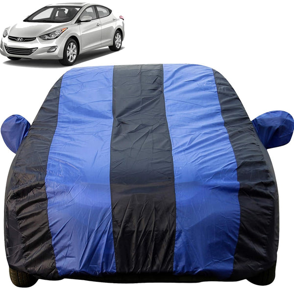 Autofact Elantra Car Cover - EasyShield - Car Body Cover for Hyundai Elantra - With Mirror Pockets, Triple Stitched, Bottom Fully Elastic, Adjustable Belt and Buckle (Royal Blue Stripes)