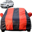 Autofact Sail Car Cover - EasyShield - Car Body Cover for Chevrolet Sail - With Mirror Pockets, Triple Stitched, Bottom Fully Elastic, Adjustable Belt and Buckle (Red Blue Stripes)