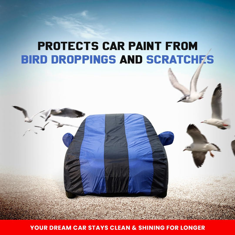 Autofact Scorpio Car Cover - EasyShield - Car Body Cover for Mahindra Scorpio - With Mirror Pockets, Triple Stitched, Bottom Fully Elastic, Adjustable Belt and Buckle (Royal Blue Stripes)