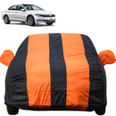 Autofact Passat Car Cover - EasyShield - Car Body Cover for Volkswagen Passat - With Mirror Pockets, Triple Stitched, Bottom Fully Elastic, Adjustable Belt and Buckle (Orange Blue Stripes)