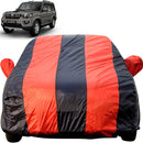 Autofact Scorpio Car Cover - EasyShield - Car Body Cover for Mahindra Scorpio - With Mirror Pockets, Triple Stitched, Bottom Fully Elastic, Adjustable Belt and Buckle (Red Blue Stripes)