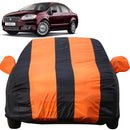 Autofact Linea Car Cover - EasyShield - Car Body Cover for Fiat Linea - With Mirror Pockets, Triple Stitched, Bottom Fully Elastic, Adjustable Belt and Buckle (Orange Blue Stripes)