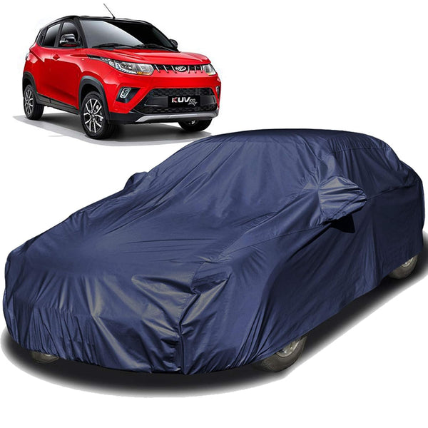 Autofact KUV100 Car Cover - EasyShield - Car Body Cover for Mahindra KUV100 - With Mirror Pockets, Triple Stitched, Bottom Fully Elastic, Adjustable Belt and Buckle (Navy 190T)
