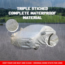 Autofact Triber Car Cover - FlexGuard - Waterproof Car Body Cover for Renaults Triber - With Mirror Pockets, Triple Stitched, Bottom Fully Elastic, Adjustable Belt and Buckle (Silver)