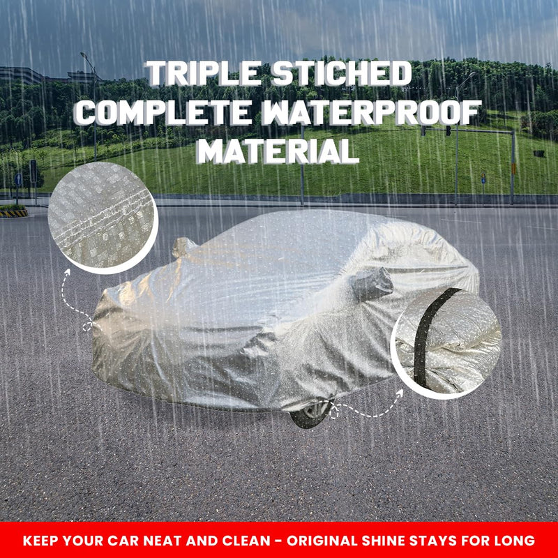 Autofact Scorpio Car Cover - FlexGuard - Waterproof Car Body Cover for Mahindra Scorpio - With Mirror Pockets, Triple Stitched, Bottom Fully Elastic, Adjustable Belt and Buckle (Silver)