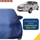 Autofact Sail UVA Car Cover - CoreProtect - Water Resistant Car Body Cover for Chevrolet Sail UVA - With Mirror Pockets, Triple Stitched, Bottom Fully Elastic, Adjustable Belt and Buckle (Navy 210D)