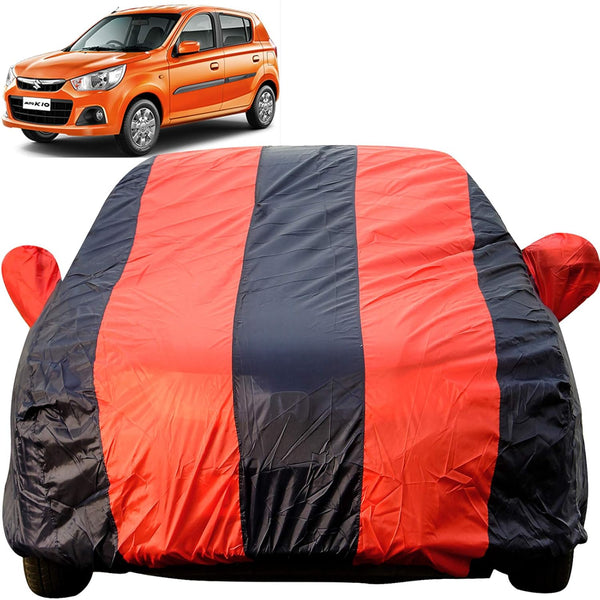 Autofact Alto K10 Old Model Car Cover - EasyShield - Car Body Cover for Maruti Alto K10 Old Model - With Mirror Pockets, Triple Stitched, Bottom Fully Elastic, Adjustable Belt and Buckle (Red Blue Stripes)