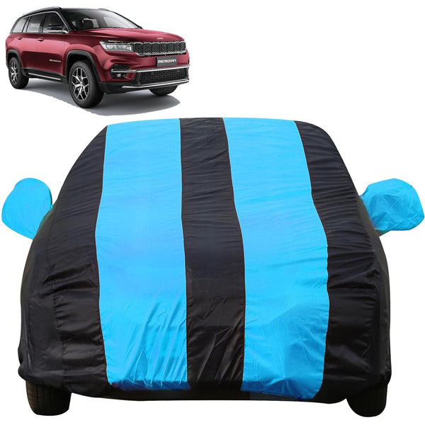 Autofact Meridian Car Cover - EasyShield - Car Body Cover for Jeep Meridian - With Mirror Pockets, Triple Stitched, Bottom Fully Elastic, Adjustable Belt and Buckle (Teak Blue Stripes)