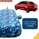 Autofact Tigor Car Cover - TearTough - Dog Proof / Waterproof Car Body Cover for Tata Tigor - With Mirror & Antenna Pockets, Triple Stitched, Bottom Fully Elastic, Adjustable Belt and Buckle (Airforce Blue 4x4)