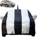 Autofact Old i20 Car Cover - EasyShield - Car Body Cover for Hyundai Old i20 - With Mirror Pockets, Triple Stitched, Bottom Fully Elastic, Adjustable Belt and Buckle (White Blue Stripes)