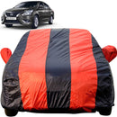 Autofact Sunny Car Cover - EasyShield - Car Body Cover for Nissan Sunny - With Mirror Pockets, Triple Stitched, Bottom Fully Elastic, Adjustable Belt and Buckle (Red Blue Stripes)
